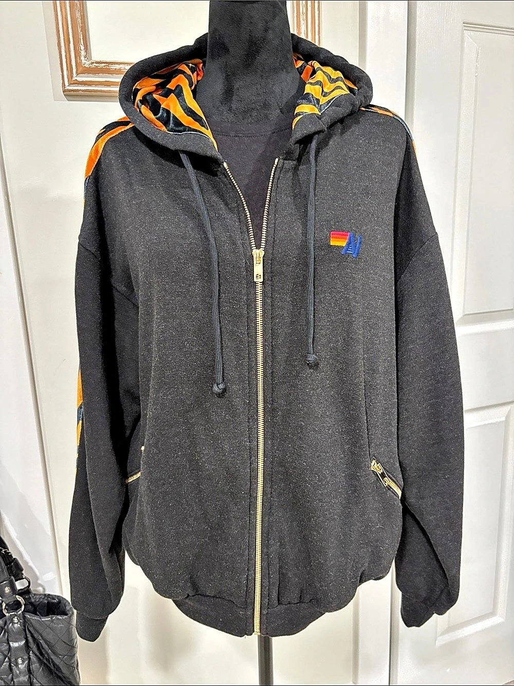 Aviator Nation Tiger Print Hooded Bomber Sweatshirt Size Medium